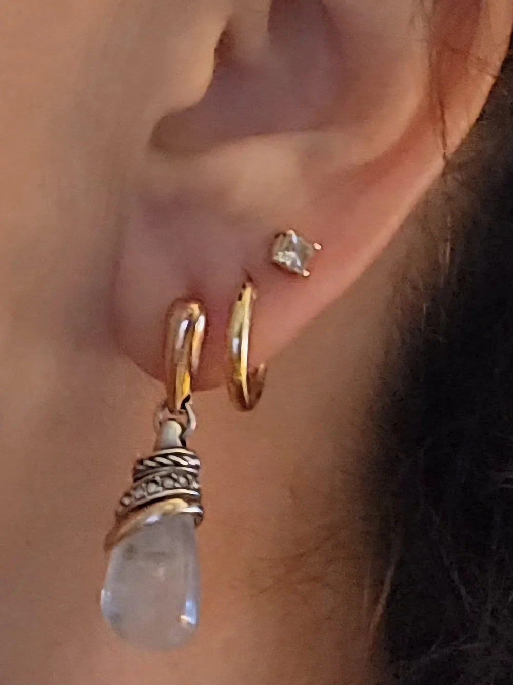 Brighton Neptunes Rings Crystal Drop Dangle Earrings - Gold & Silver Accents - Picture 2 of 4